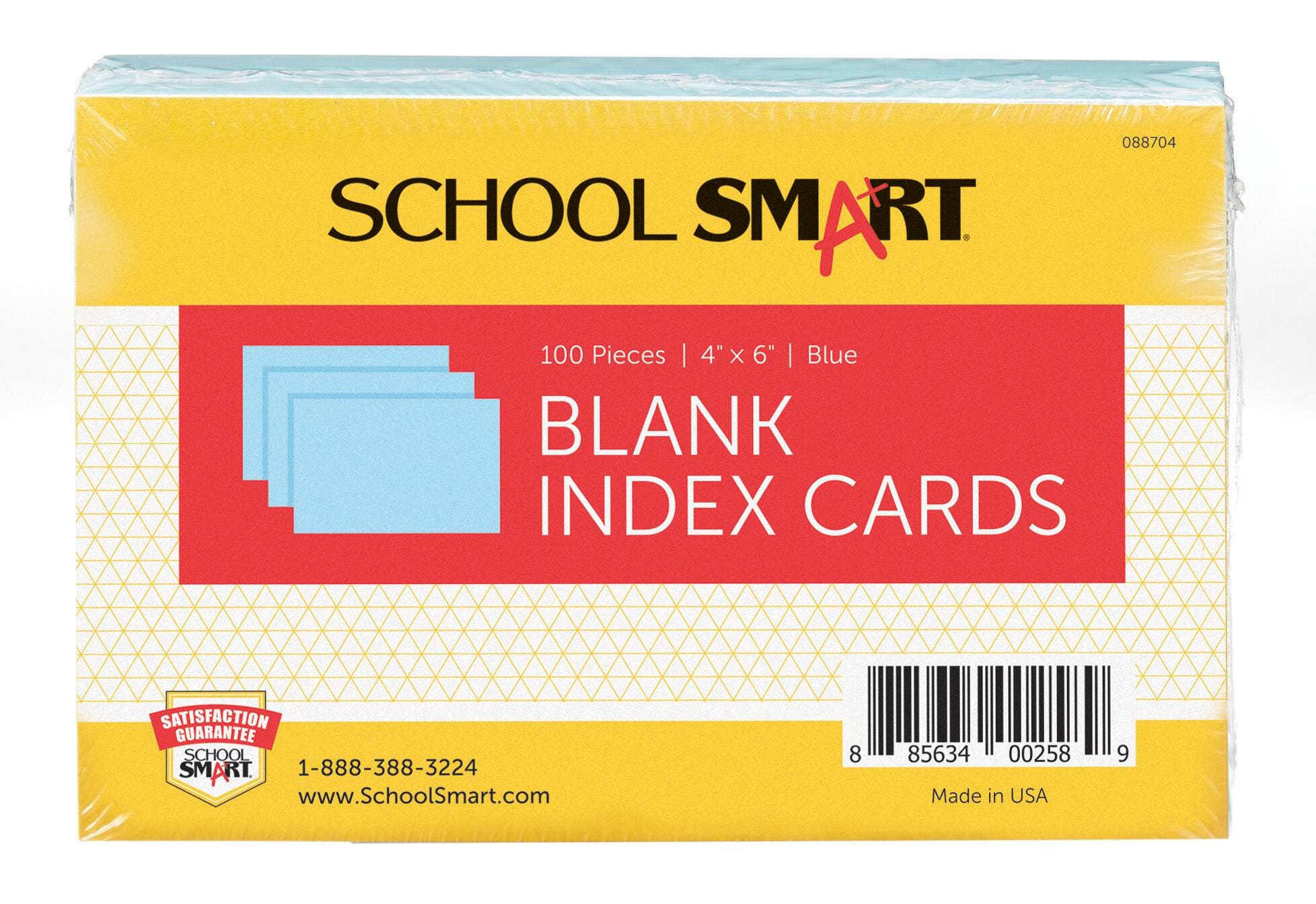 School Smart Unruled Index Cards, 4 x 6 Inches, Blue, Pack of 100 088704